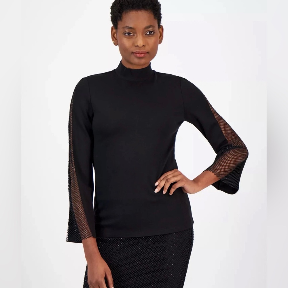 Anne Klein Black Top with Mesh Sleeves